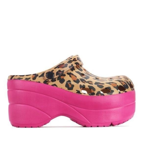 leopard platform crocs